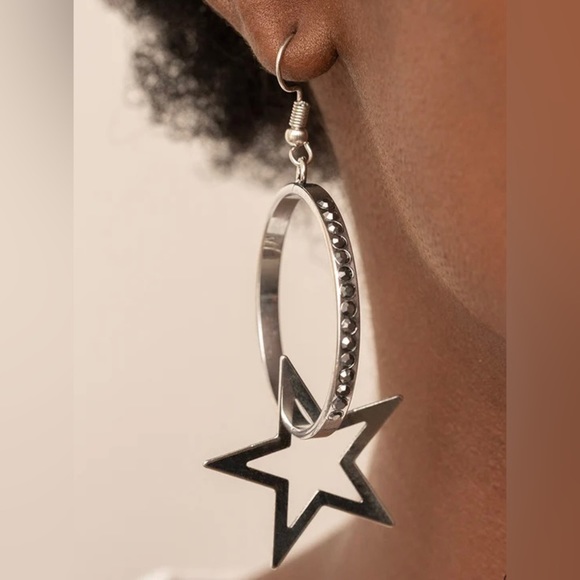 Silver Star Earrings with Hematite rhinestones - Picture 1 of 2